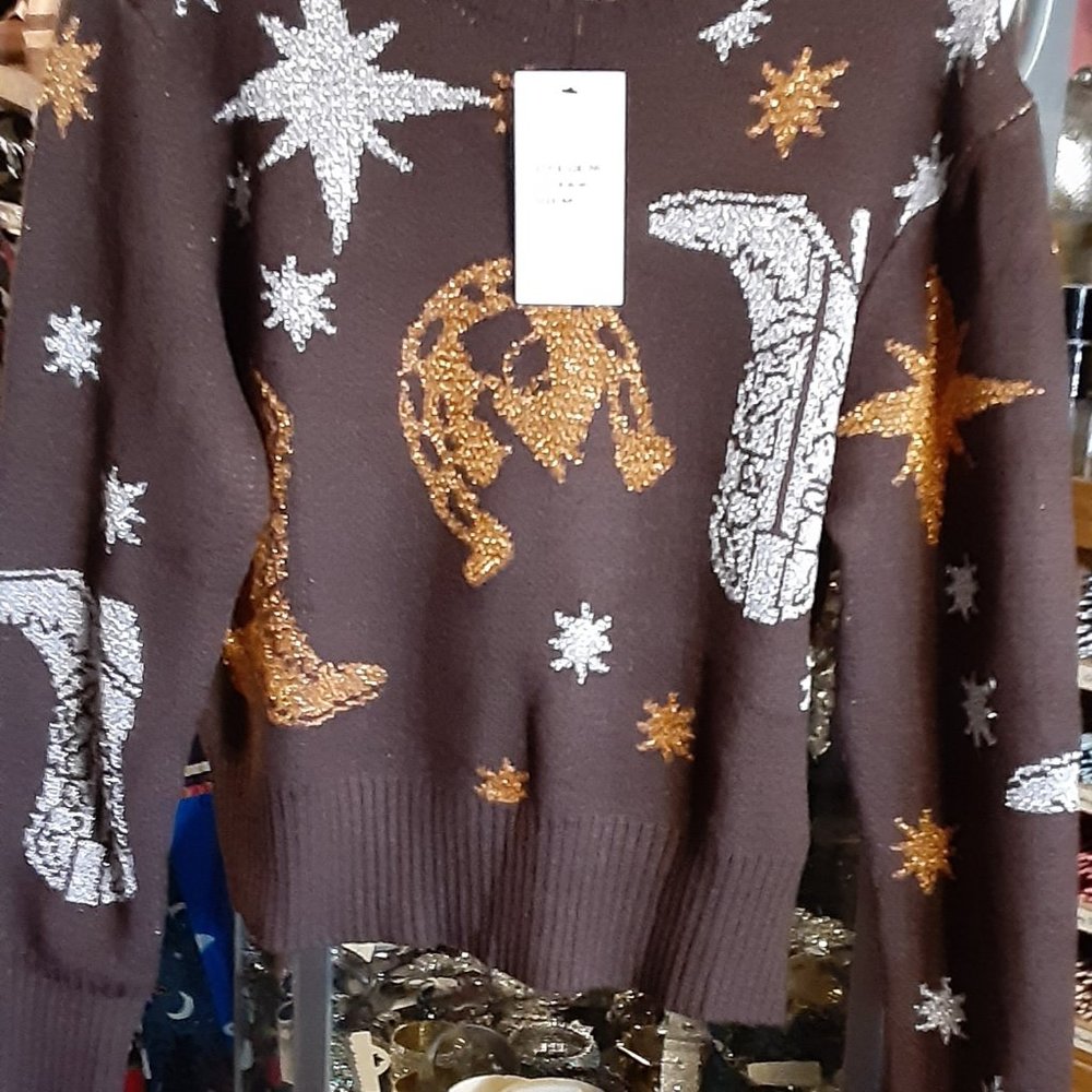 BLUE B BROWN METALIC COWGIRL SWEATER - Picture 2 of 2